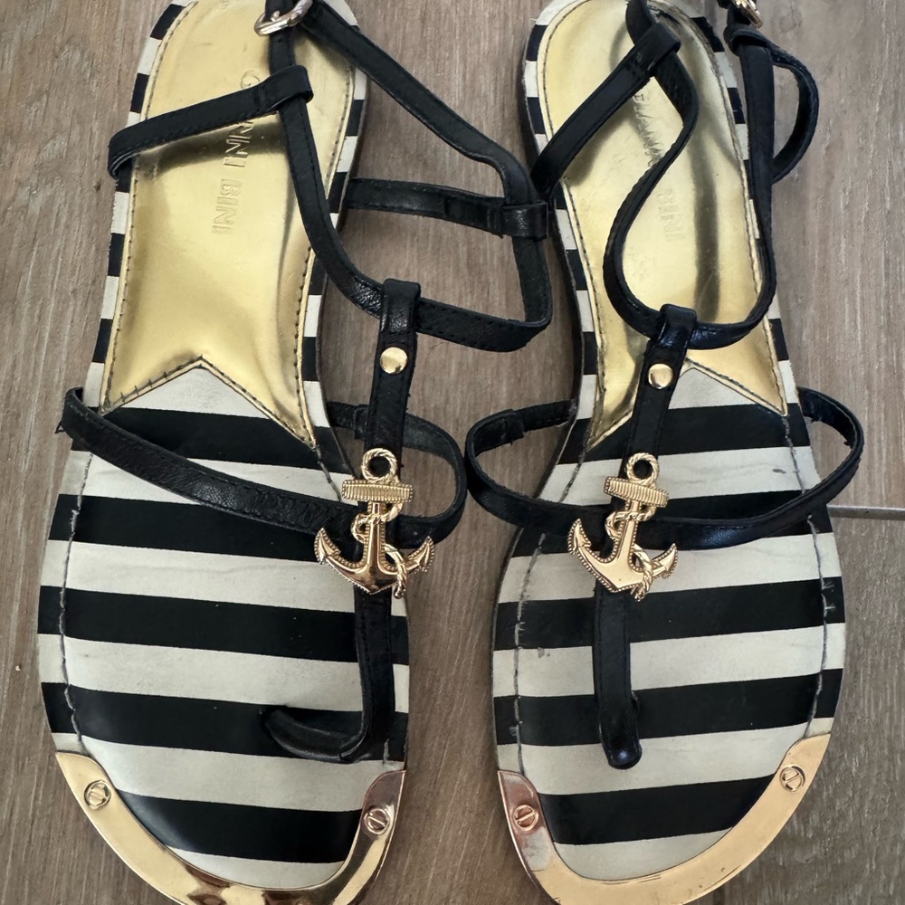 Gianni Bini Strappy Sandals with Gold Anchor Accents